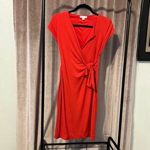 New York & Co. extra small, red-orange mid length side wrap dress